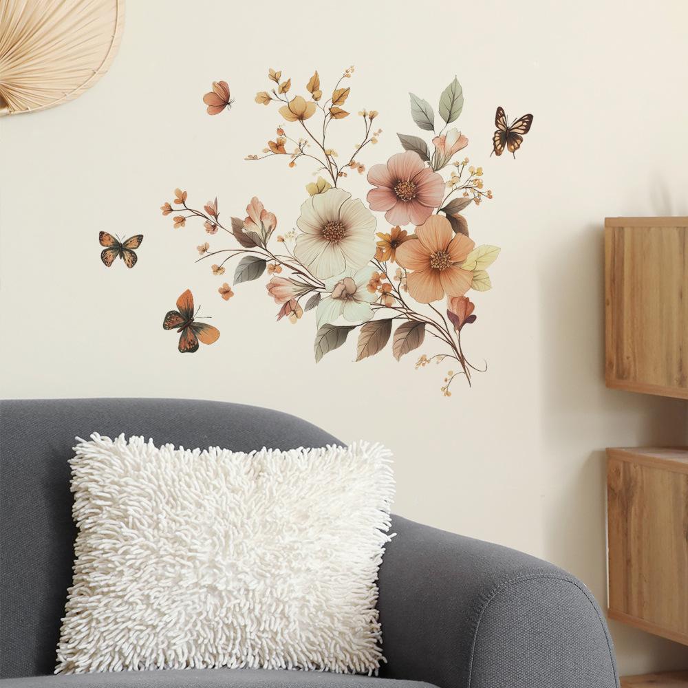 Creative Simulated Floral Wall Sticker Self-Adhesive Removable for Bedroom Living Room Hallway Closet Dorm Home Decor Art