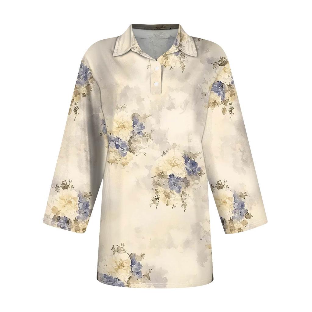 Women's Fashion Casual Lapel Short Sleeve Printed Shirt Women's Button Up Tops