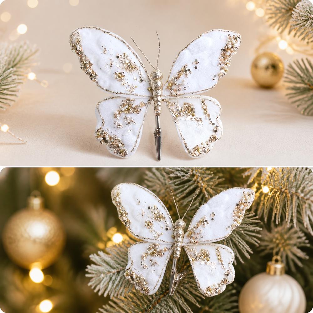 Sparkling Artificial Butterfly Clip Flocking Butterfly Decor Holiday Tree Decor