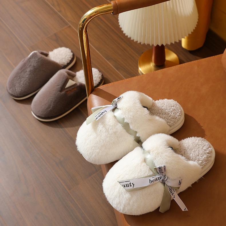 Autumn Winter Large Size Thick Bottom Indoor Cotton Slippers Casual Velvet Fur Cotton Shoes Women Warm Anti Slip Slippers 36-41