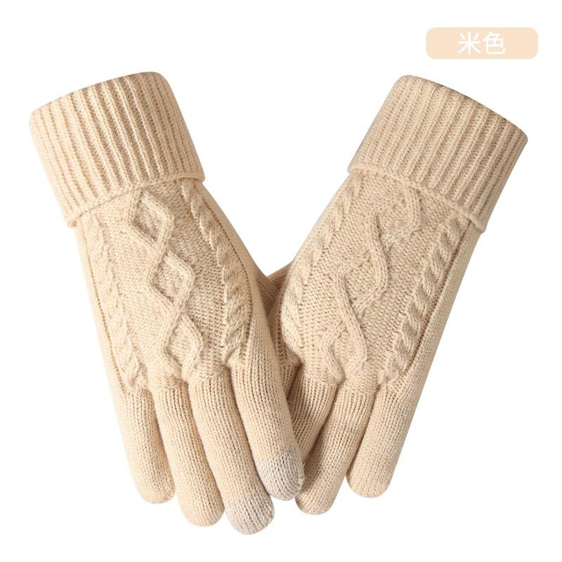 Winter touch screen gloves adult women's knitted gloves piled thickened cold-proof cycling warm gloves