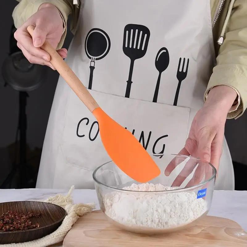 2 ks Dřevěná rukojeť Cukrářská špachtle Míchání krému Škrabka na těsto Míchač másla Silikonová pekařská špachtle Žáruvzdorné kuchyňské náčiní
