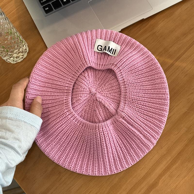 Trendy Korean Style Pink Knit Wool Beret: Women's Autumn/Winter Versatile, Face-Slimming Painter Hat