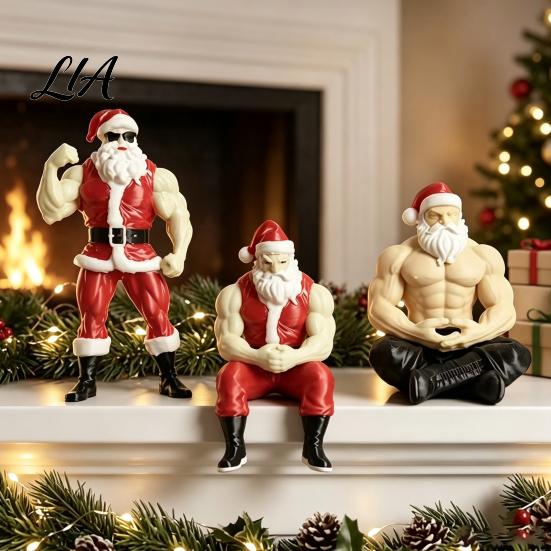 Creative Christmas Desktop Decor Muscular Santa Claus Figurine, Funny Hilarious Resin Strong Statue, Novelty Bodybuilder Decoration Collectible