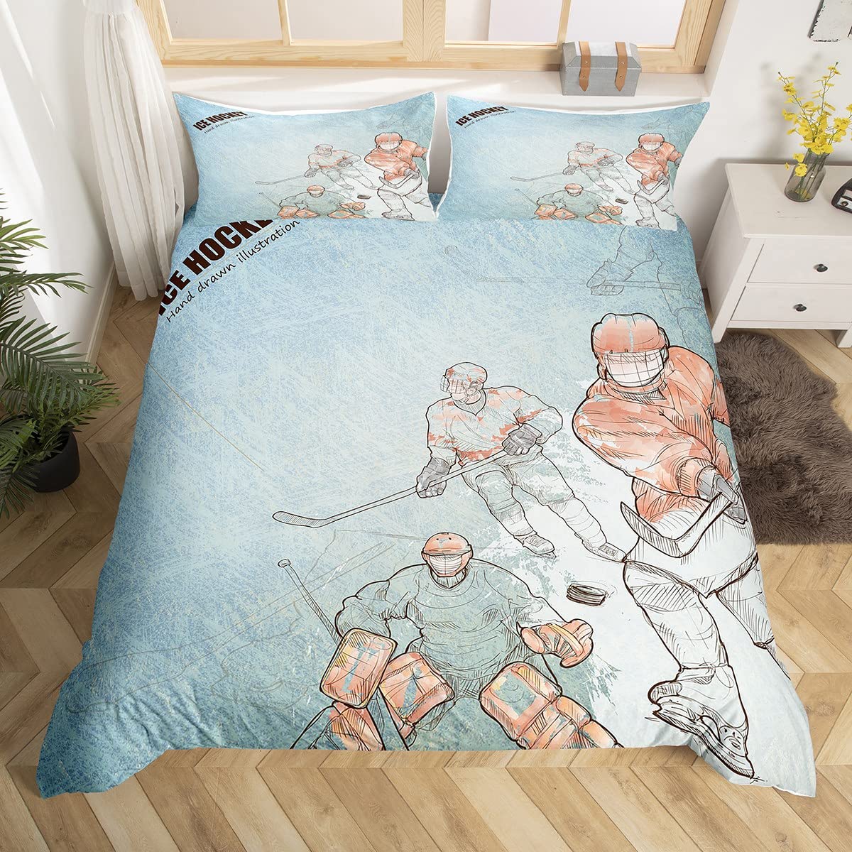 

Граффити Хоккей Пододеяльник Зимний Спорт Постельное Белье Комплект Детский Мальчики Хоккеист Пододеяльник Акварель Спорт Покрывало EU Single(135x200cm)