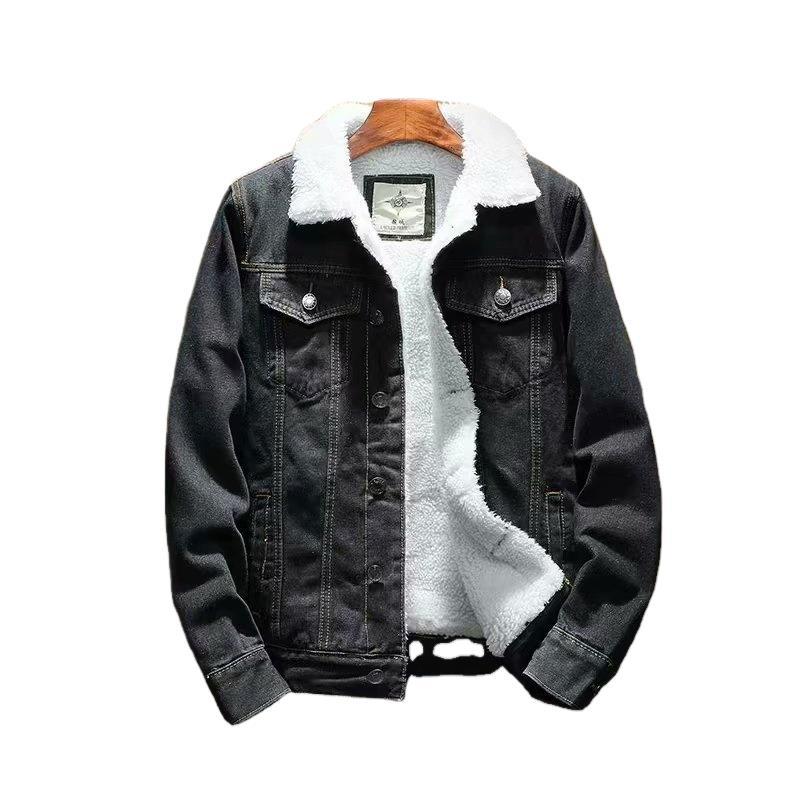 Men's Autumn and Winter Padded Warm Denim Jacket Solid Color Loose Cotton Jacket