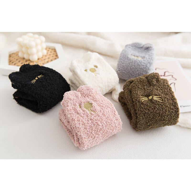 Winter half-length velour mid-calf women's socks coral velour socks casual colour-blocked thickened warm floor socks adult terry socks