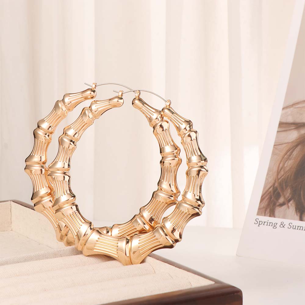 European-American Large Round Hoops Bamboo Texture Bamboo Pattern Earrings  Bold Jewelry