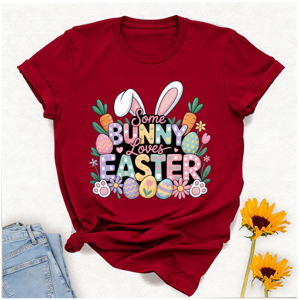Pastel Some Bunny Loves Easter Tshirt Bunny Ears Carrot Egg Graphic Breathable Cotton Casual Streetwear For Cozy Shortsleev