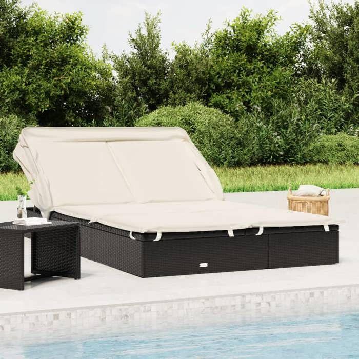 VidaXL 2-seater Sun Lounger with Foldable Roof Black 213x118x97 Cm, Lounge Chair, Outdoor Lounge Chair, Daybed, Bed of 319650