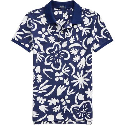 Polo Imprimé Floral Logo Pony Brodé Polo à Manches Courtes Hauts Femme Bleu Marine WMPOKNINC020019-410