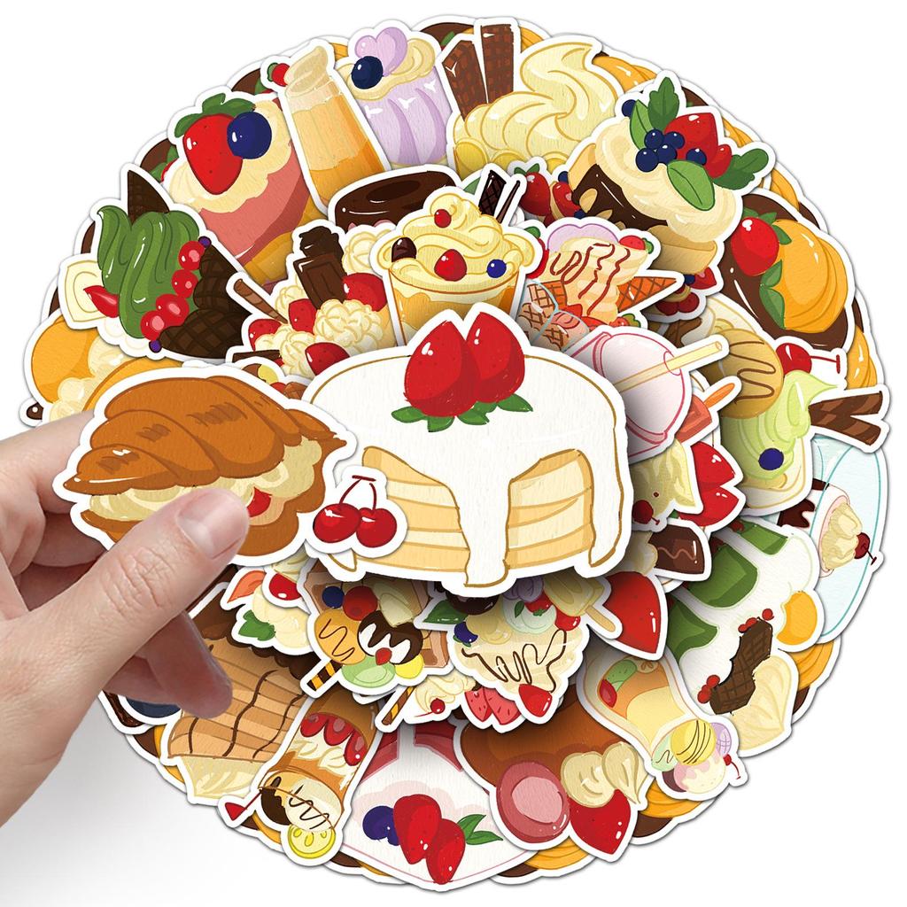 50 Waterproof Cartoon Cake Stickers for Phone, Laptop & Suitcase Decoration
