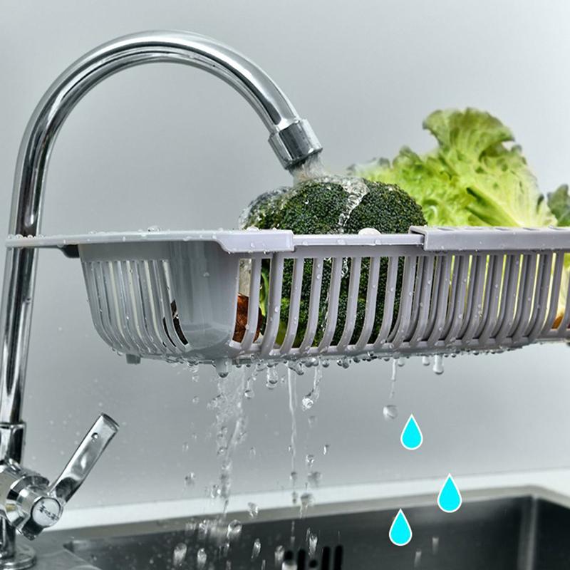 Retractable Sink Colander Fruit and Vegetable Drain Basket, Adjustable Food Strainer, Sink Vegetable Washing Basket for Kitchen