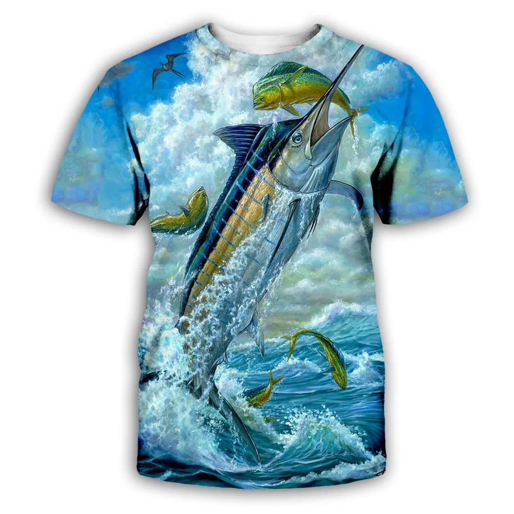 Summer Round Neck 3D Fish Printed Top Fashionable Casual Short Sleeved Children's Boy T-shirts