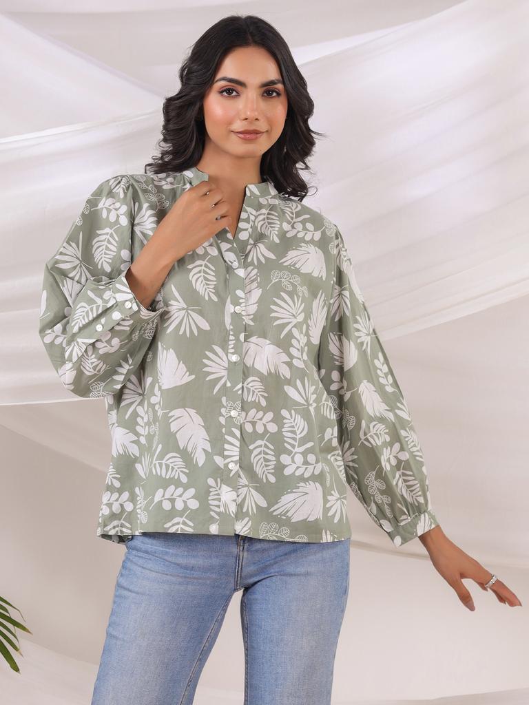 Sage Green Printed Office Shirt