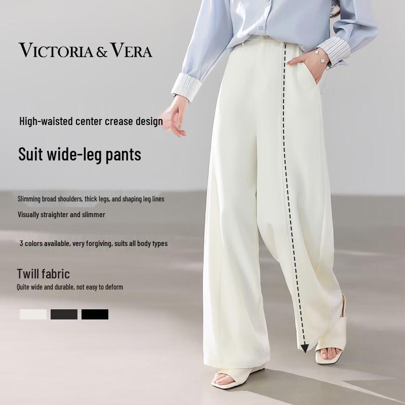 VICTORIA&VERA Women's High-Waist Wide-Leg Suit Trousers
