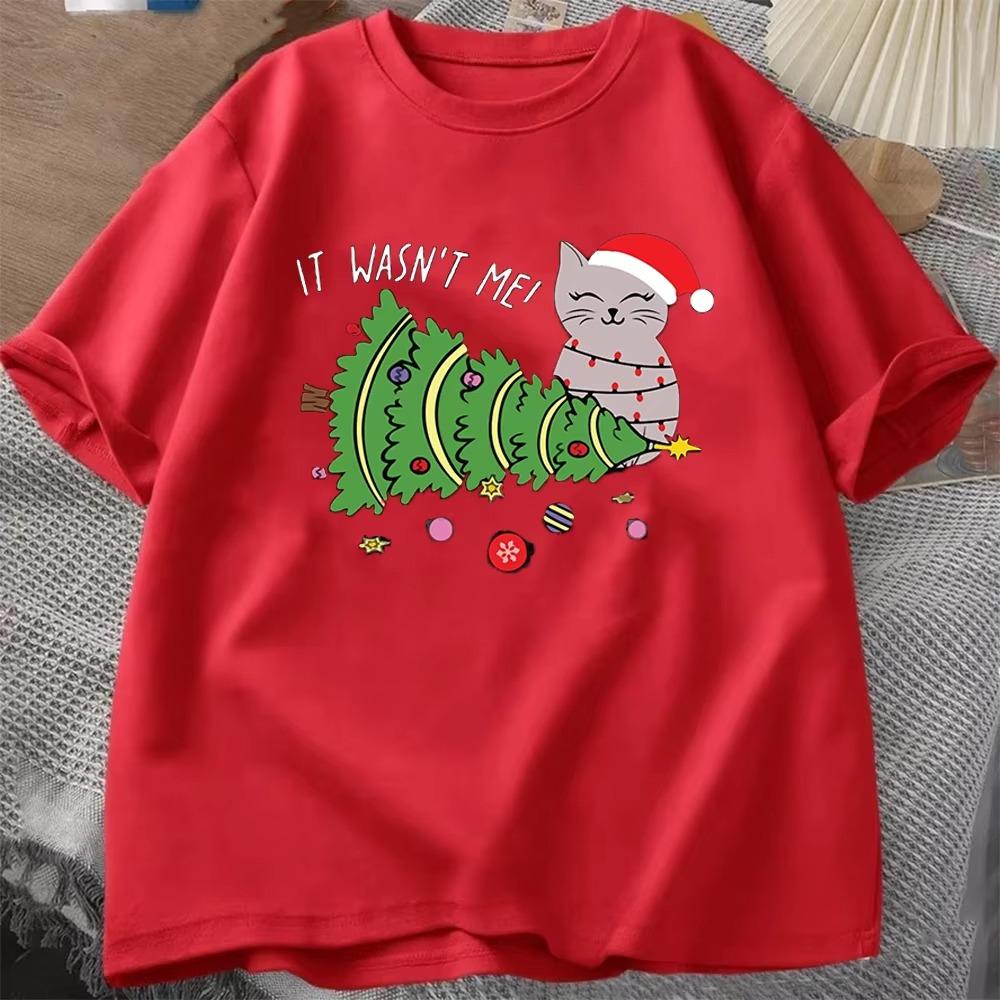 Merry Christmas Men TShirt Cat Lover ONeck Short Sleeve Festive Tshirt It Was Cat Oversized Casual Tops Comfortable Cotton