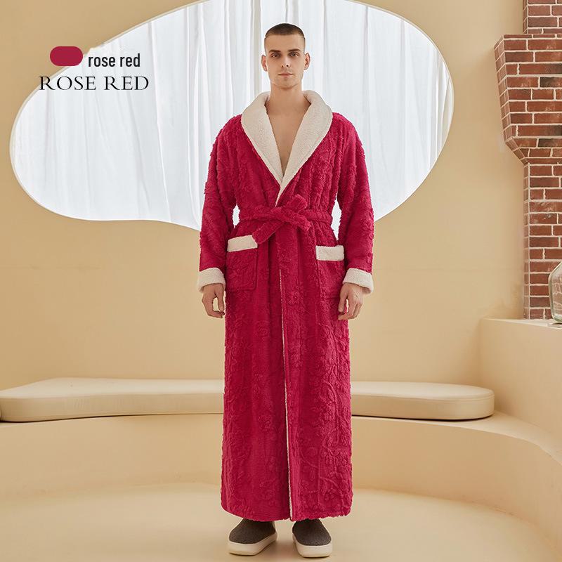 2022 Autumn/Winter Luxury Double-layer Flannel Nightgown - Men's Long Large Size & Women's Jacquard Bathrobe Set