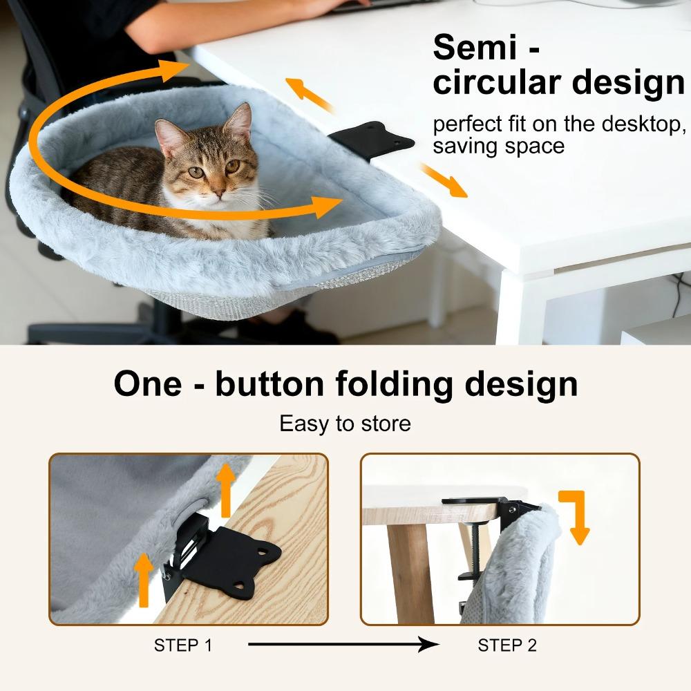 Lit de Bureau pour Chat Pliage en Un Clic Design Enfoncé Gain de Place Hamac de Bureau Semi-Circulaire Perchoir Pour Bureau à Domicile Chats d'Intérieur