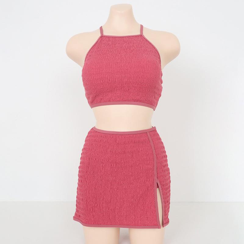 Korean Style White Textured Bikini Swimsuit 3-Piece Set for Beach & Hot Springs