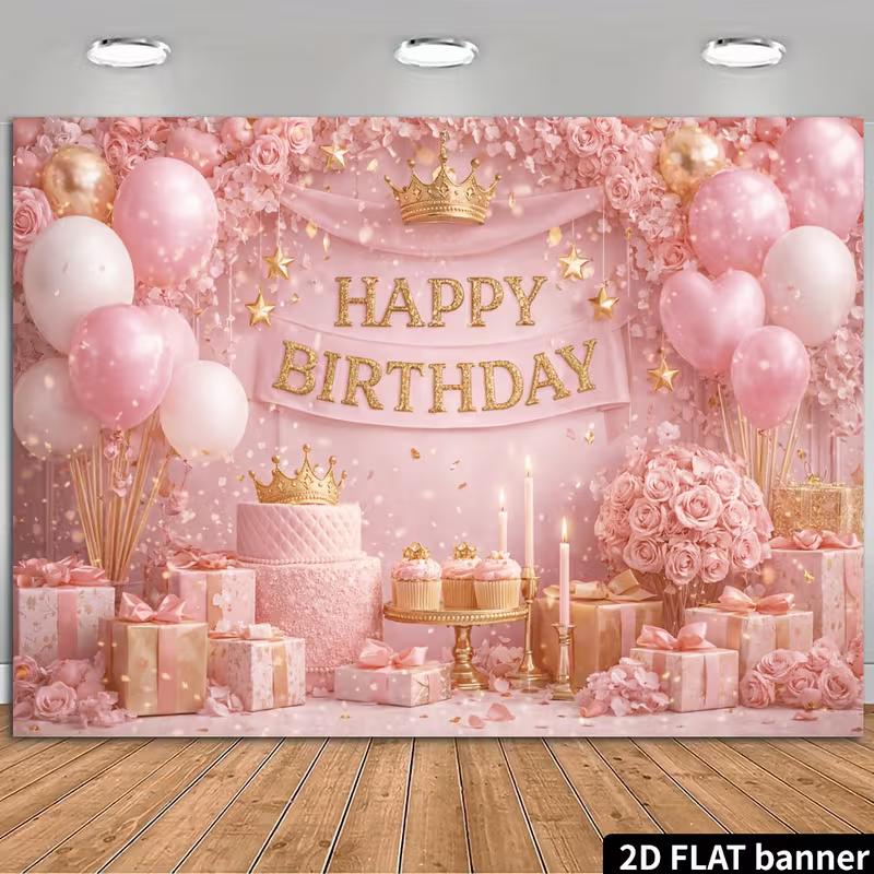 

2D Birthday Photography Background Banner for Princess Photoshoot 47.2x31.5inch/120*80cm