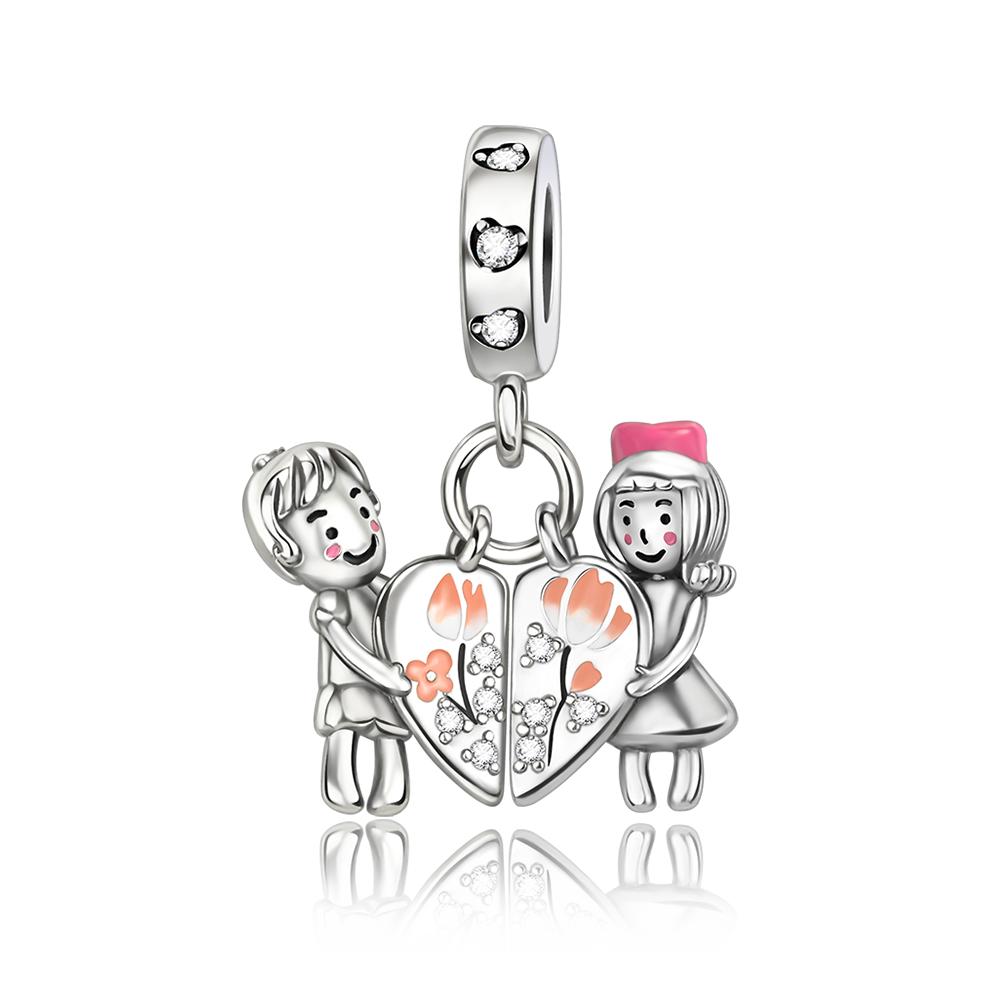 New 925 Silver Charms Beads Love Heart Pink Original Charm Pendant Fit Charm Bracelets DIY Jewelry Birthday Gift