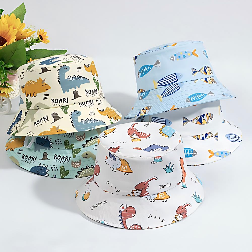 Kids Bucket Hat For 1-3 Years Old Toddlers Cute Fish Dinosaur Pattern Outdoor Uv Protection Breathable Sun Hat For Baby