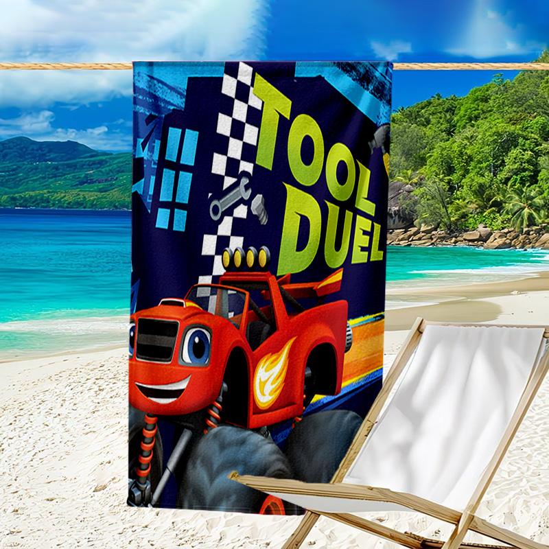 1pc Blaze and the Monster Machines Beach Towel, Beach and Seaside Swimming Pool Equipment, Fashion Pattern, Rectangular, Travel Essentials