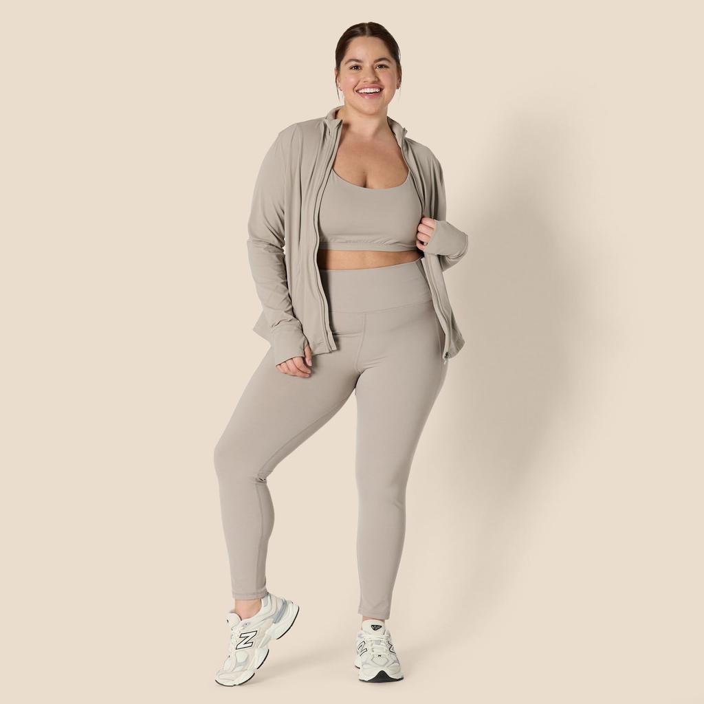 Amazon Essentials Taupe Long Length with High Super Perfect for and the Size L Women's Leggings, Pockets, Waist, Moisture-Wicking Fabric, Breathable,