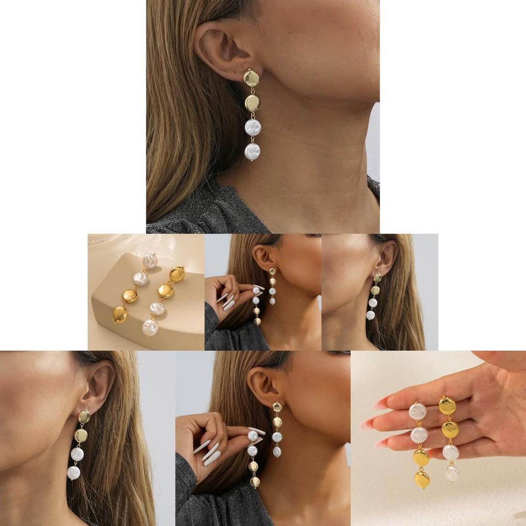 Sophisticated 2023 Gold Geometric Long Pearl Earrings Classy Winter Fashion
