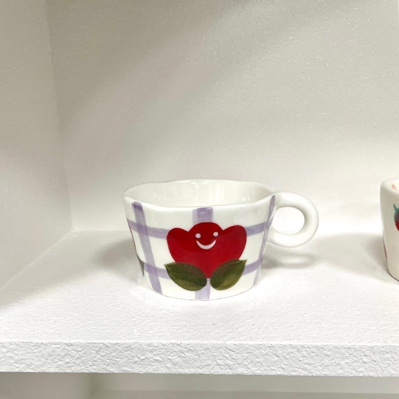 

Hand-squeezed style hand-painted plaid tulip ceramic cup coffee milk mug creative water cup 301-400ml
