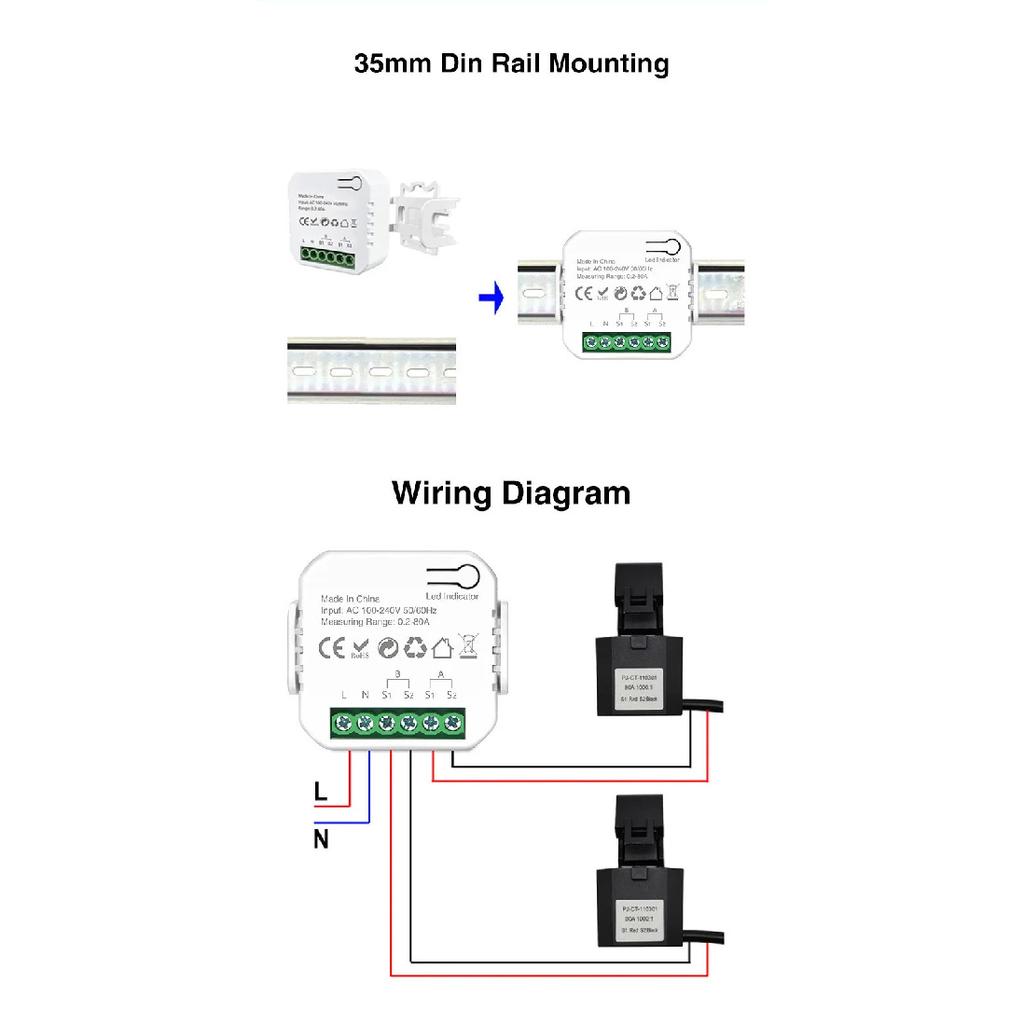 Smart New WiFi Energy Clamp Bidirectional Meter with Buzzer Alarm for Threshold App Monitor Export Import Power AC110V/240V