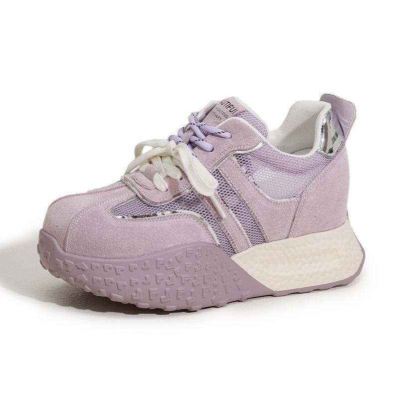 

Женские кроссовки «папины кроссовки» 2025 весна-лето новая кожаная универсальная обувь Forrest Gump на платформе, повседневная обувь, небольшой внутренний каблук, женская обувь 39 фиолетовый