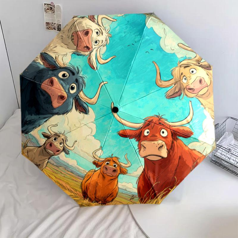 Animals In the Grass Pattern, Automatic Folding Umbrella, Portable and Foldable Design, 8 Ribs, a Christmas or Birthday Gift.