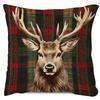 1 Stück Vintage karierter Hirsch Kissenbezug, Polyester 2D beidseitiger Druck, Feiertagsgeschenk Kissenhülle für Schlafzimmer Sofa