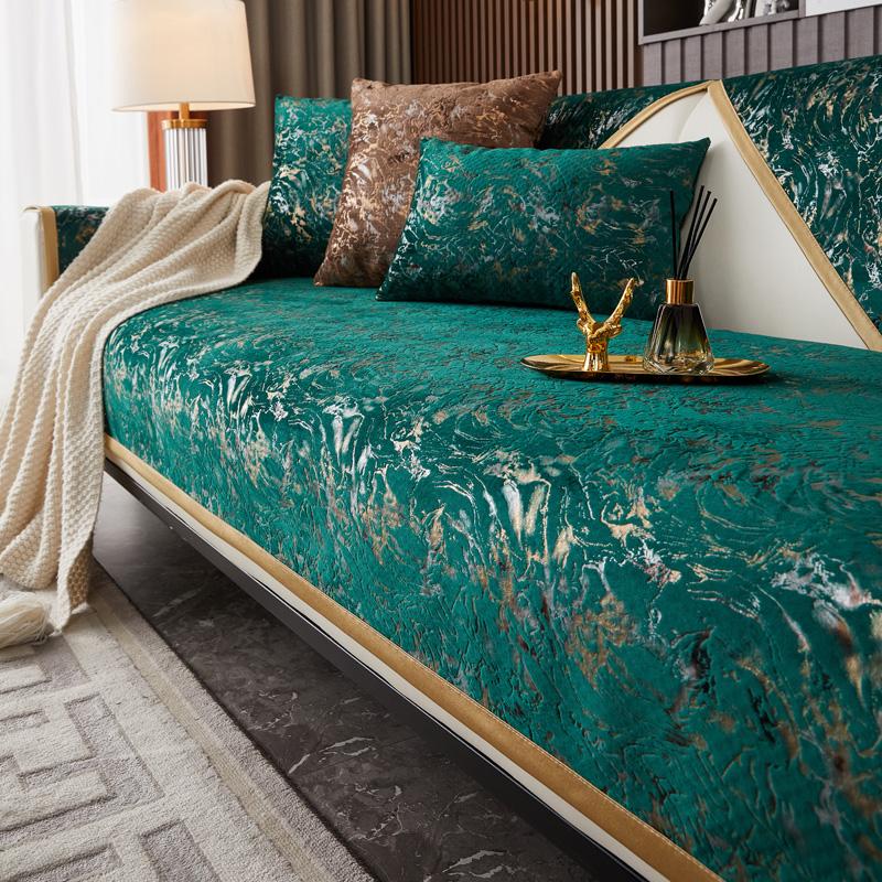 

Голландский бархатный узор с позолоченным рисунком, чехлы для диванов, полотенце, противоскользящая защита для дивана, чехол для дивана, одеяло для гостиной, желтый край 70x70cm зелёный