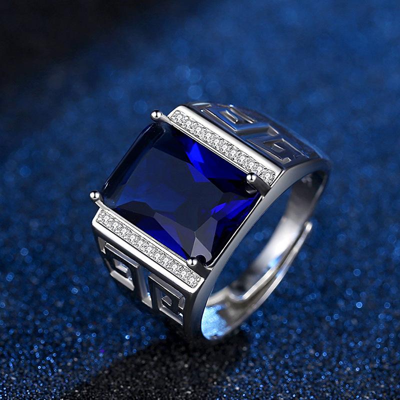 

Trendy Men Ring 925 Silver Jewelry with Sapphire Zircon Gemstone Finger Rings for Male Wedding Party Hand Accessories Wholesale resizable