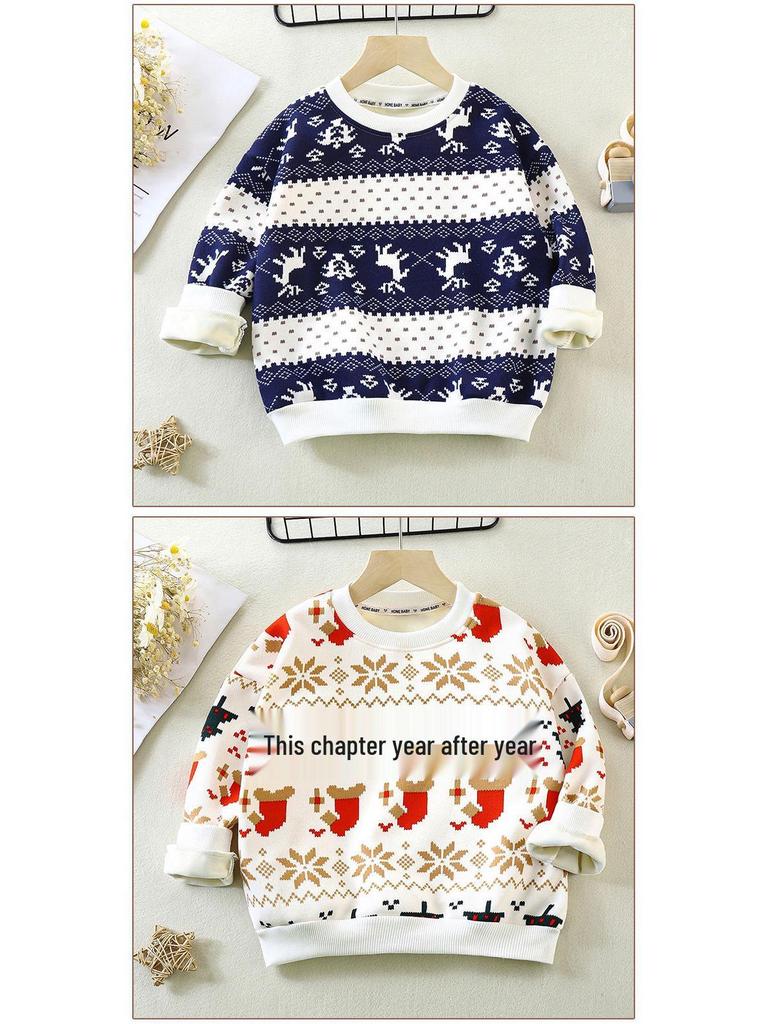 2025 New Year's Trendy Baby Fleece Sweatshirt - Warm Thickened Top for Girls & Boys