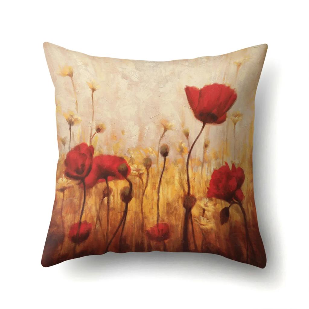 Home Decoration Living Room Sofa Pillowcase Garden  Oil Painting  Cushion Cover Polyester Pillow 45x45cm