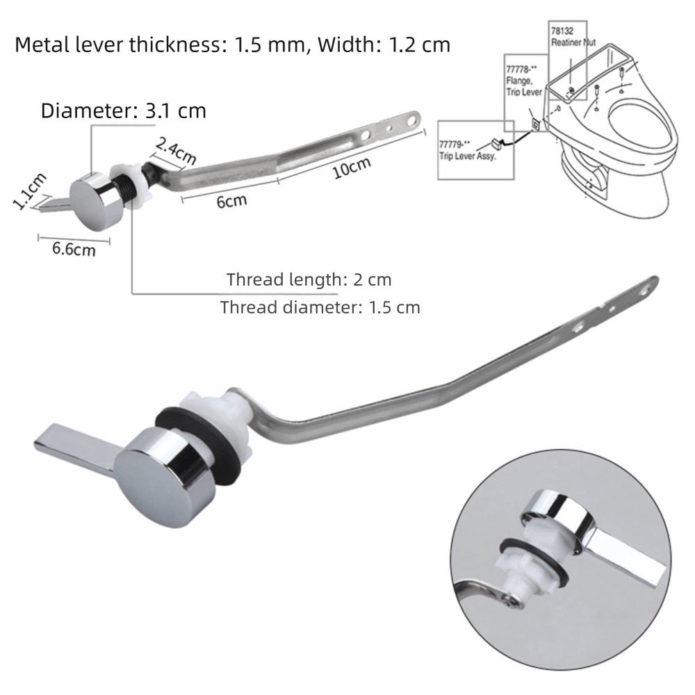 Pull Rod Toilet Flush Handle Stainless Steel Toilet Trip Lever  Plumbing Replacement