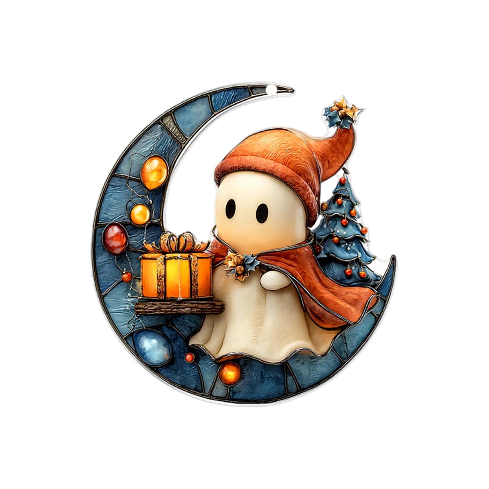 

Маленькое чтение под красочной луной 2D плоский акриловый подвес для украшения атмосферы Хэллоуина и Рождества One Size