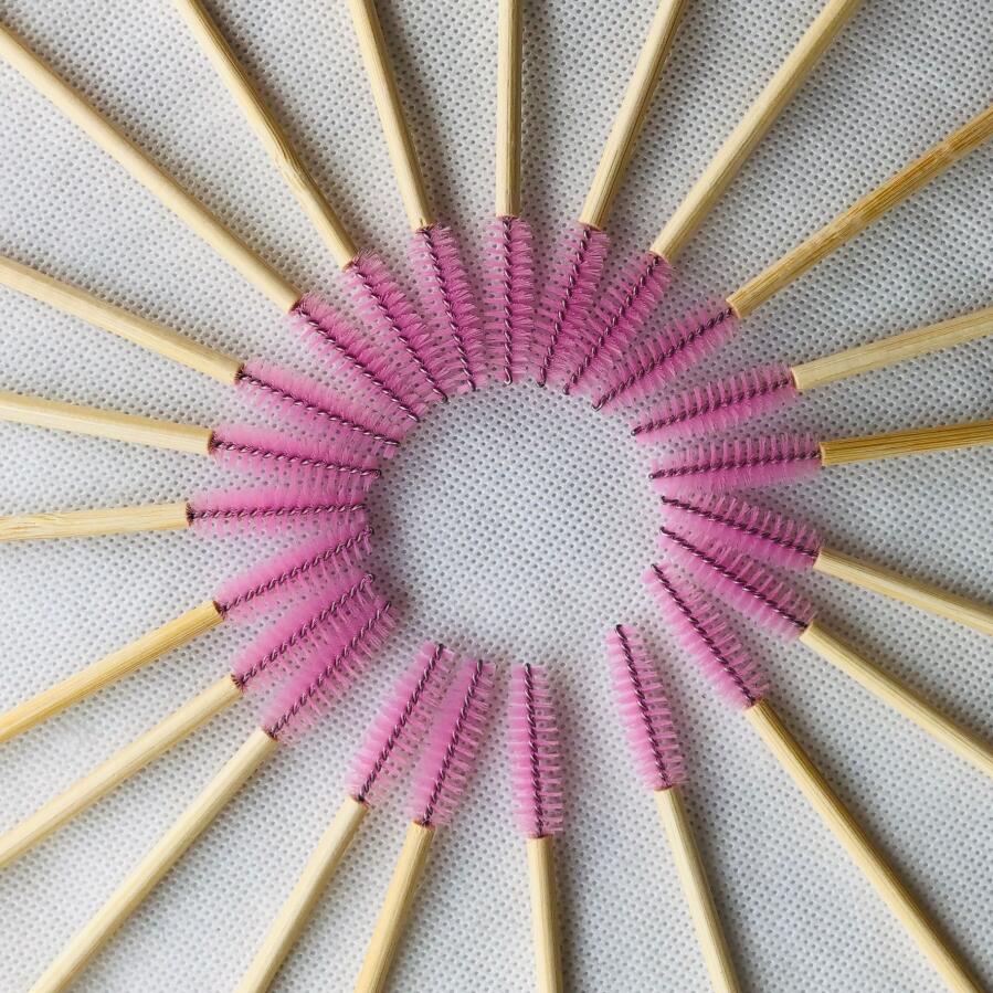 Biodegradable Pink Eyelash Wands Disposable Eyebrow Brush Bamboo Handle Eyelash Brush Makeup Eyelash Mascara Applicator Brushes розовый