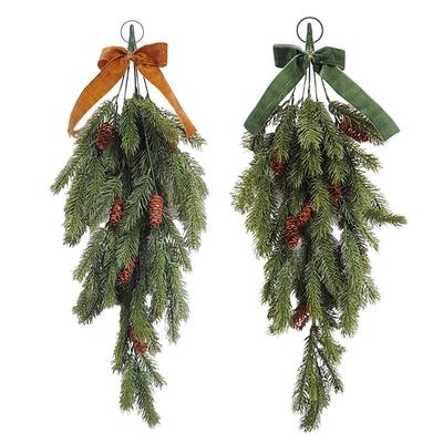 Christmas Wreath Pine Needle Garland Velvet Bow Outdoor Use