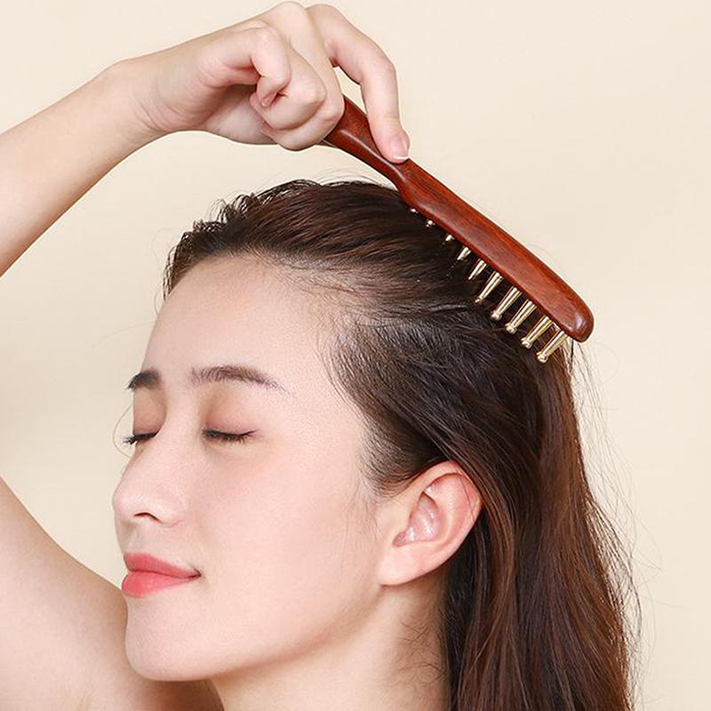 1 Pcs Sandalwood Massage Comb With Wide Teeth Unblocks The Meridians Of The Head The Brass Meridian Scalp And Hair Therapy Comb