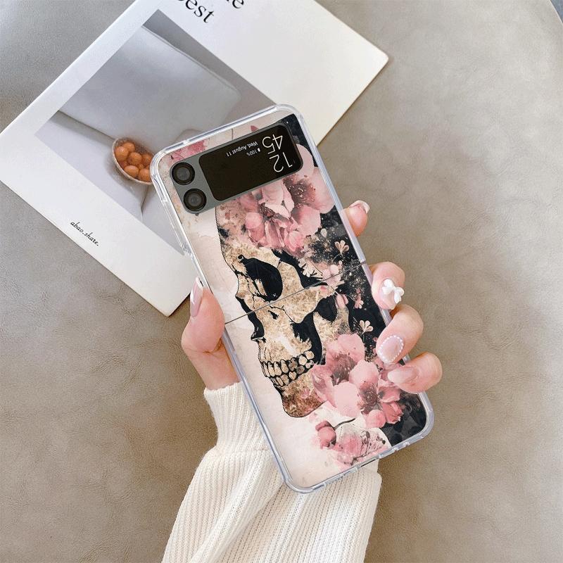 Vintage Gothic Night Flower Skull Head Print Phone Case for Samsung Galaxy Z Flip 7 Flip6 5 4 3 Folding Cover for Z Flip7 Flip5