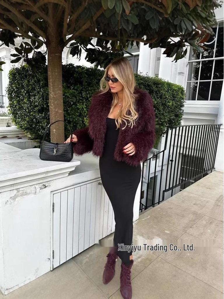 2025 Autumn/Winter European & American Style Women's Slim Fur Fleece Long Coat