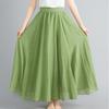 Literary Elastic Waist A-line Expansion Skirt Solid Color Ethnic Style Women Long Skirts