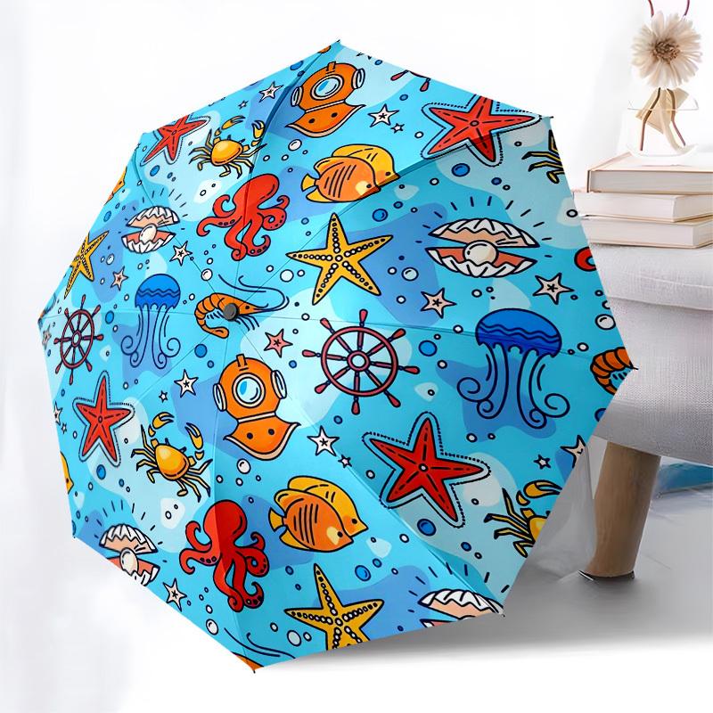 1pc Oceanic Adventure Umbrella with Plastic Handle,Compact & Stylish,Cartoon Pattern,Outdoor UmbrellaPT514