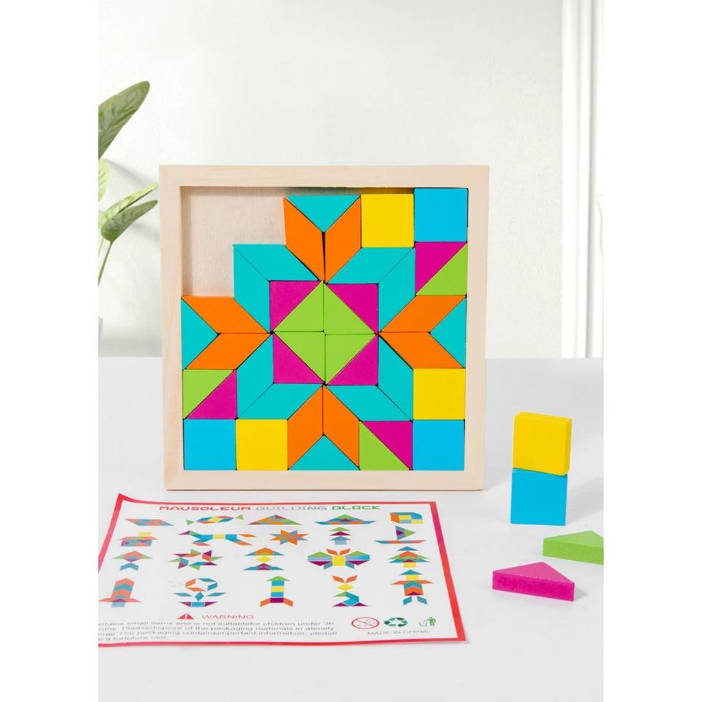 Wood Puzzle Block Geometric Shape Toddler Puzzle Early Learning Education Jigsaw Puzzle Montessori Geometric Buckle Board Game