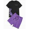 Set da Uomo a Due Pezzi con Stampa Line Bear Colorata T-shirt a Maniche Corte da Uomo per l'Estate Quotidiana Pantaloncini Casual da Uomo Street Fashion